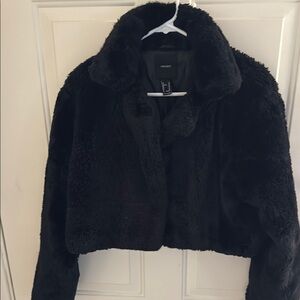Forever 21 Black Teddy Jacket Plush Cropped Style